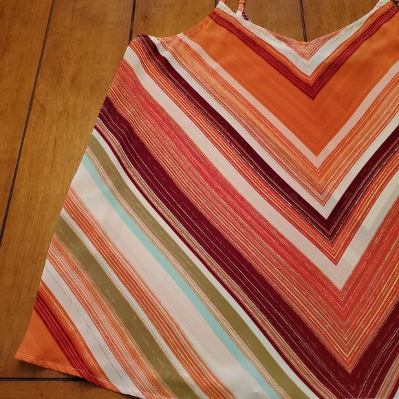 Apt 9 Orange White Maroon Olive Green Aqua V Striped Sleeveless Crop Top Sz L - Picture 7 of 15